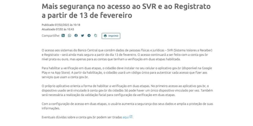 Comunicado do Banco Central (Foto: Reprodução / site BC) Comunicado do Banco Central (Foto: Reprodução / site BC)