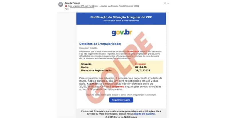 E-mail falso (Foto: Reprodução / site do Governo) E-mail falso (Foto: Reprodução / site do Governo)