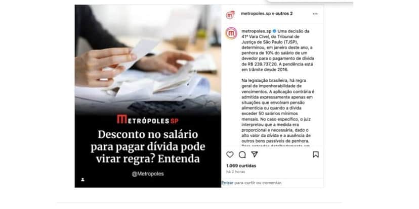 Publicação Metrópoles (Foto: Reprodução / Instagram) 