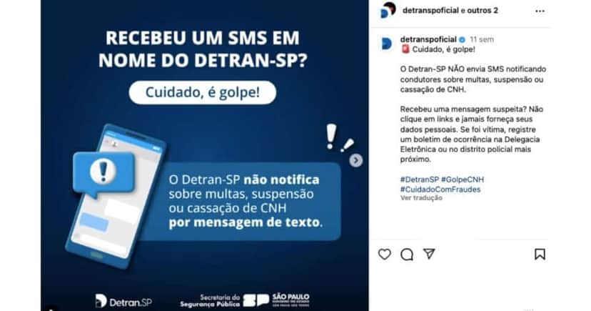 Comunicado do DetranSP (Reprodução/Instagram) Comunicado do DetranSP (Reprodução/Instagram)