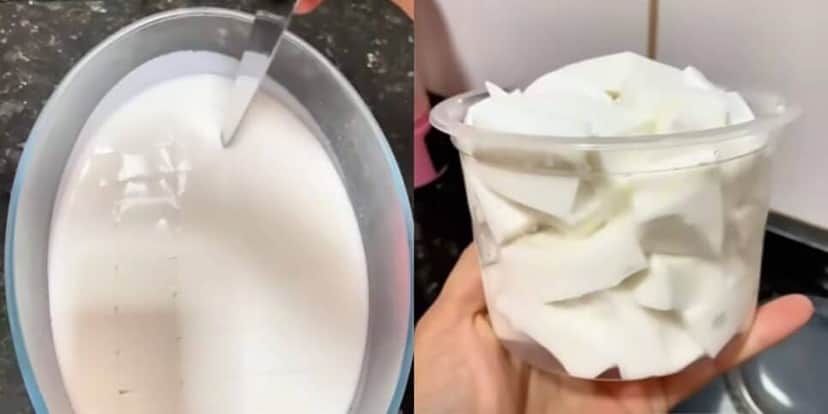 A ideia é cortar em cubinhos para comer aos poucos (Reprodução: Youtube) A ideia é cortar em cubinhos para comer aos poucos (Reprodução: Youtube)