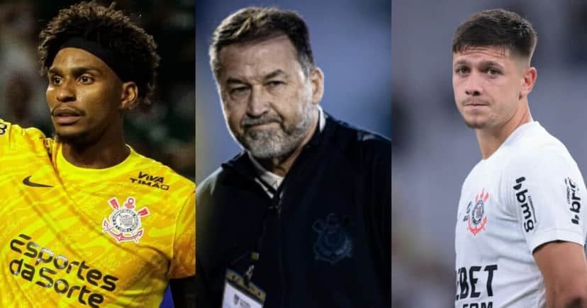 Hugo Souza e dupla de Garro: Corinthians sofre sem craques (Foto: Reprodução/Montagem TV Foco) Hugo Souza e dupla de Garro: Corinthians sofre sem craques (Foto: Reprodução/Montagem TV Foco)