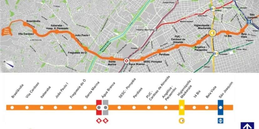 Trajeto e estações da Linha 6-Laranja (Reprodução: Metrô) Trajeto e estações da Linha 6-Laranja (Reprodução: Metrô)