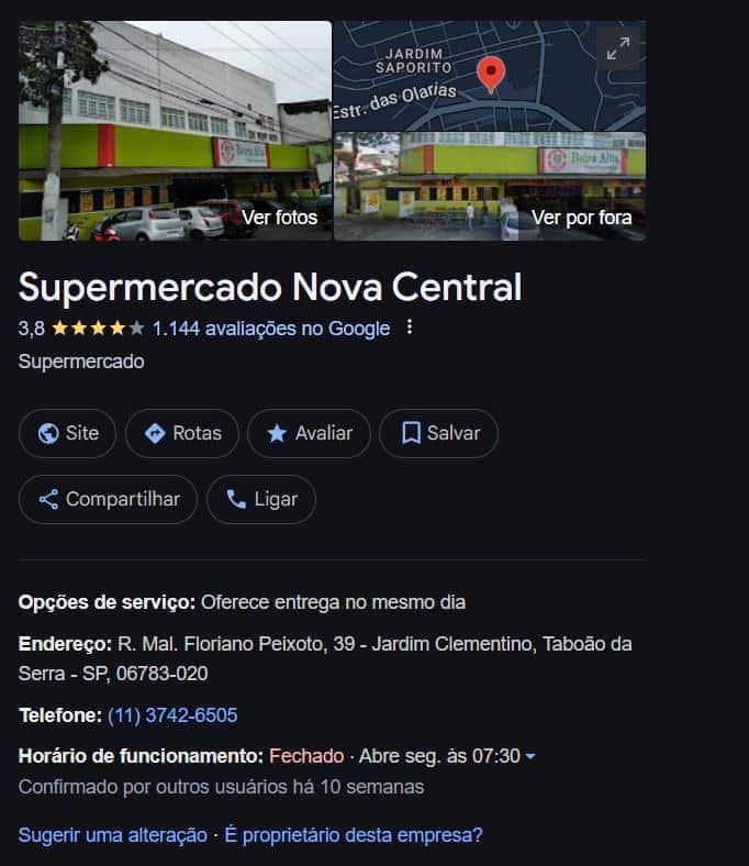 Supermercado mudou de nome (Foto Reprodução/Maps) Supermercado mudou de nome (Foto Reprodução/Maps)