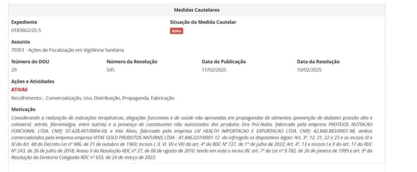 Resolução da ANVISA contra suplemento parte 2 (Foto Reprodução/ANVISA) Resolução da ANVISA contra suplemento parte 2 (Foto Reprodução/ANVISA)