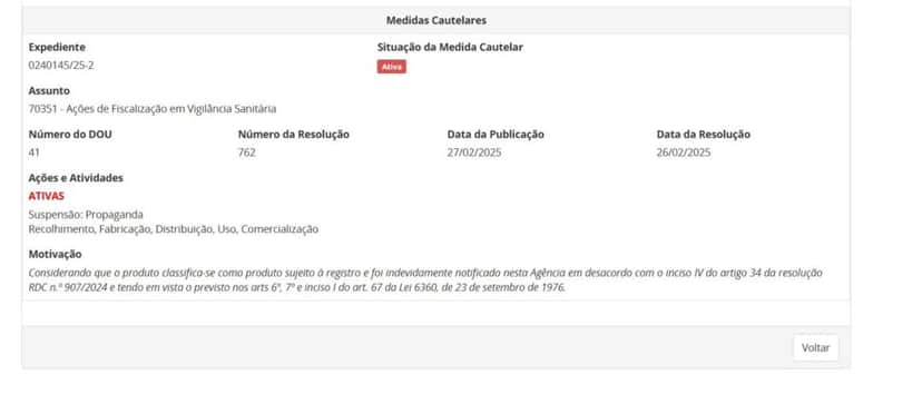 Resolução da ANVISA contra produtos pt 2 (Foto Reprodução/ANVISA) Resolução da ANVISA contra produtos pt 2 (Foto Reprodução/ANVISA)