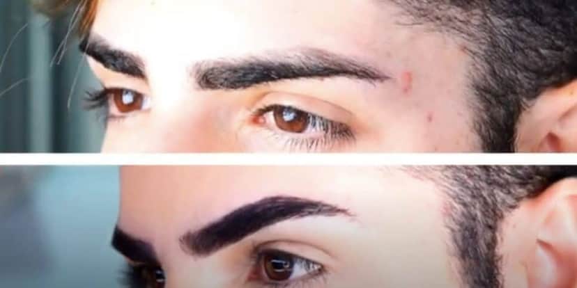 Antes e depois da sobrancelha (Foto: Reprodução / YouTube) Antes e depois da sobrancelha (Foto: Reprodução / YouTube)
