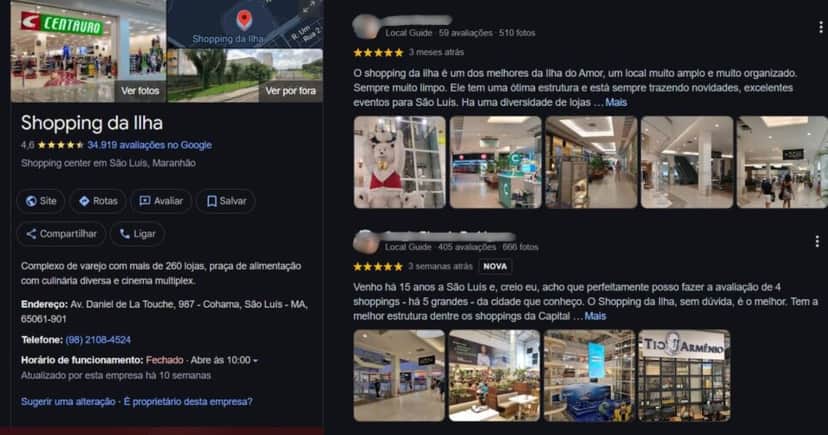 Avaliações do Shopping da Ilha (Foto Reprodução/Montagem/Lennita/Canva/Tv Foco)