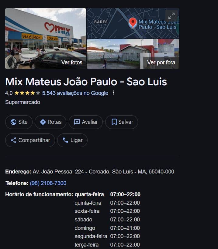 Mix Mateus segue normalmente (Foto Reprodução/Google Maps)