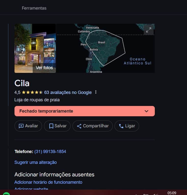 Situação no Google Maps indica um fechamento temporário da loja (Foto Reprodução/Maps) Situação no Google Maps indica um fechamento temporário da loja (Foto Reprodução/Maps)