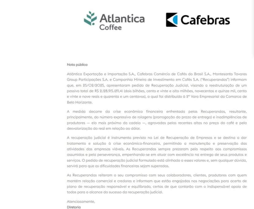 Declaração oficial das empresas sobre a recuperação judicial (Foto Reprodução/site oficial) Declaração oficial das empresas sobre a recuperação judicial (Foto Reprodução/site oficial)