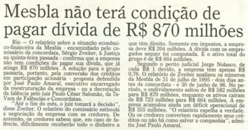 Dívida da Mesbla em 1997 Dívida da Mesbla em 1997