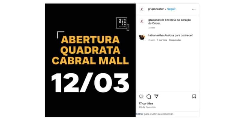 Inauguração Quadrata Cabral Mall (Foto: Reprodução / Instagram) Inauguração Quadrata Cabral Mall (Foto: Reprodução / Instagram)