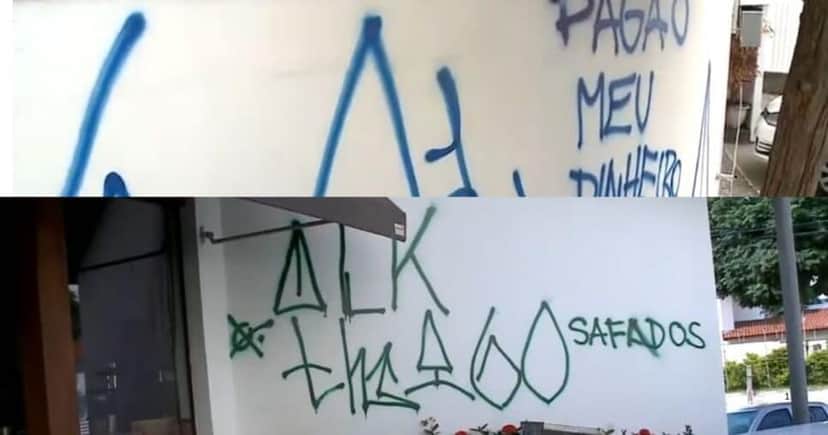 Área externa da Padaria Sabina vandalizada (Foto Reprodução/Montagem/Tv Foco/YouTube) Área externa da Padaria Sabina vandalizada (Foto Reprodução/Montagem/Tv Foco/YouTube)