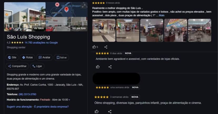 Avaliações do São Luís Shopping (Foto Reprodução/Montagem/Lennita/Canva/Tv Foco)
