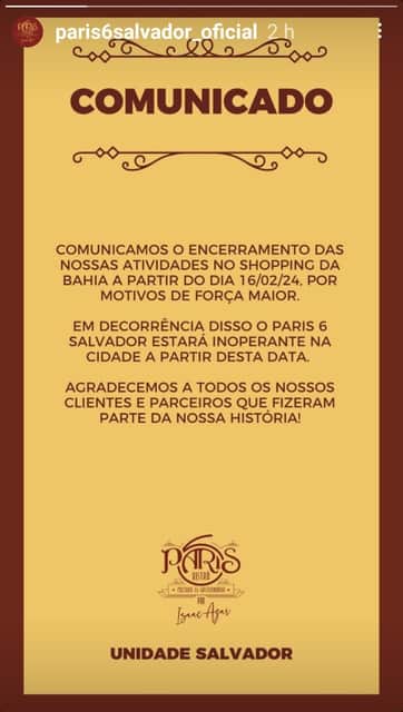 Comunicado deixado pela unidade aos clientes (Foto Reprodução/Instagram) Comunicado deixado pela unidade aos clientes (Foto Reprodução/Instagram)