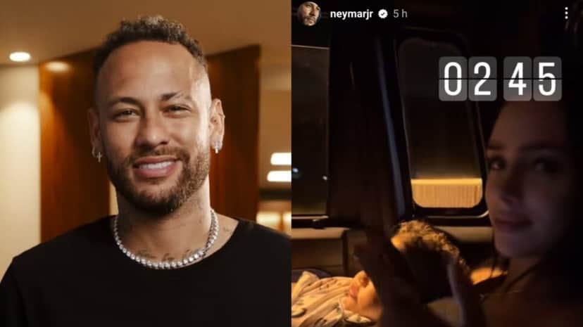 Apesar das polêmicas, o ídolo de Santos posta Storie em carro, na madrugada, ao lado de Bruna (Fotos: Reprodução/ Instagram/ Montagem)