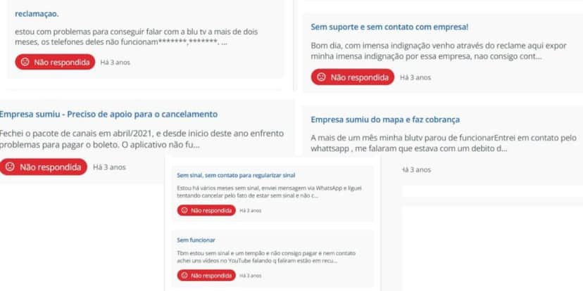 Reclamações do Reclame Aqui contra a Blu Tv (Foto Reprodução/Site Oficial) Reclamações do Reclame Aqui contra a Blu Tv (Foto Reprodução/Site Oficial)