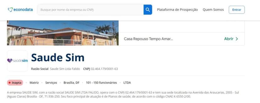 Status da empresa na Econodata (Foto Reprodução/Econodata) Status da empresa na Econodata (Foto Reprodução/Econodata)