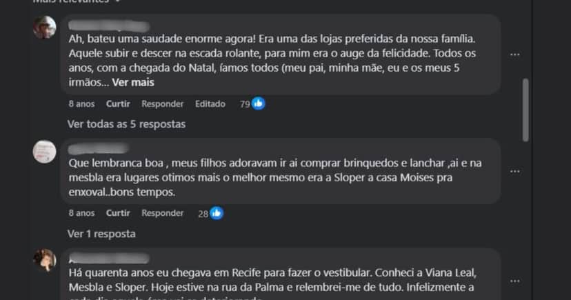 Comentários dos antigos frequentadores da loja Casa Viana (Foto Reprodução/Facebook) Comentários dos antigos frequentadores da loja Casa Viana (Foto Reprodução/Facebook)