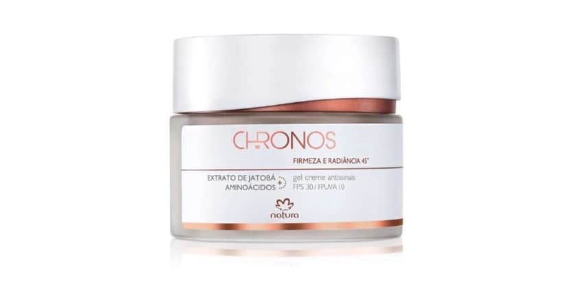 O hidratante facial Chronos Gel Creme Antissinais 45+ Dia, da Natura (Foto: Internet) O hidratante facial Chronos Gel Creme Antissinais 45+ Dia, da Natura (Foto: Internet)