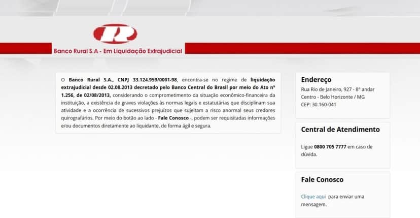 Anúncio oficial que ainda consta no site do Banco Rural (Foto Reprodução/Banco Rural) Anúncio oficial que ainda consta no site do Banco Rural (Foto Reprodução/Banco Rural)