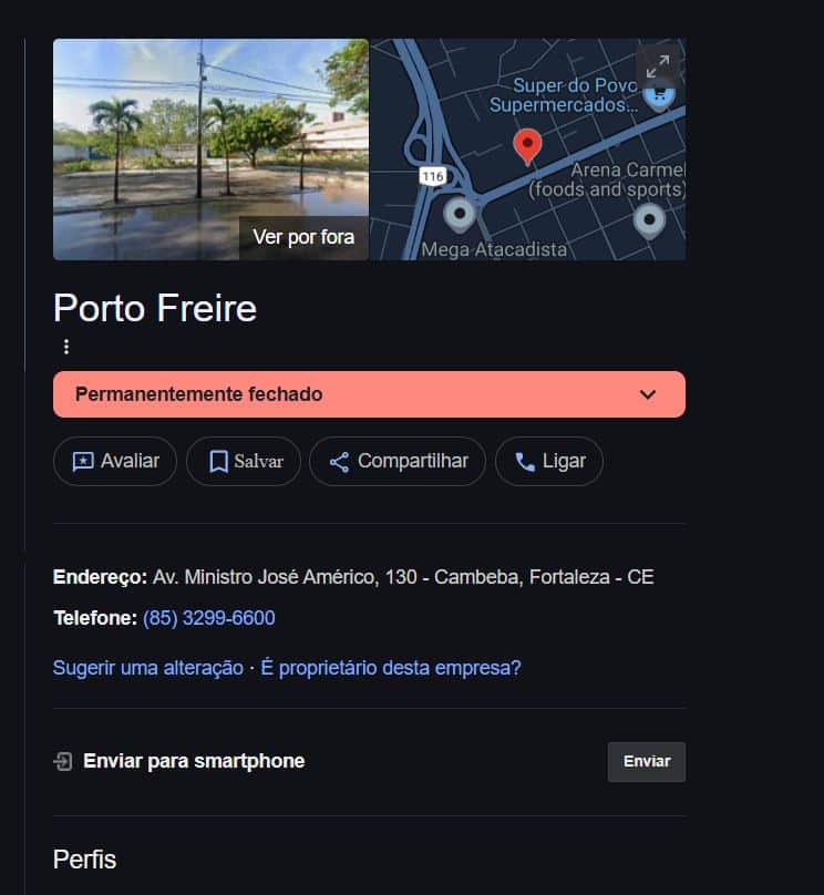 Porto Freire já consta como permanentemente fechada (Foto Reprodução/Google) Porto Freire já consta como permanentemente fechada (Foto Reprodução/Google)