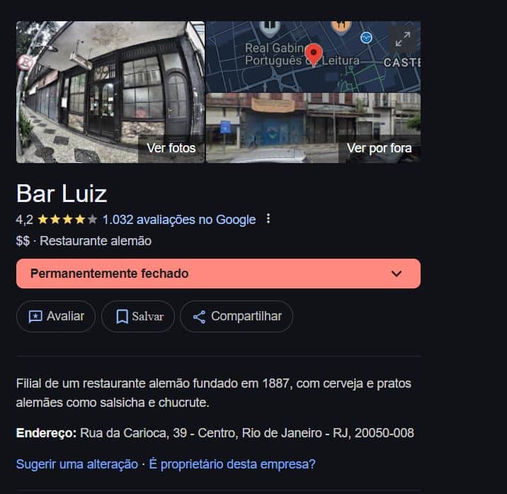 Bar Luís já consta como encerrado permanentemente (Foto Reprodução/Google) Bar Luís já consta como encerrado permanentemente (Foto Reprodução/Google)