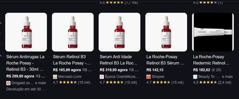 Retinol da La Roche pod custar uma média de R4300 dependendo do local de compra e intensidade (Foto Reprodução/Google Shopping) Retinol da La Roche pod custar uma média de R4300 dependendo do local de compra e intensidade (Foto Reprodução/Google Shopping)