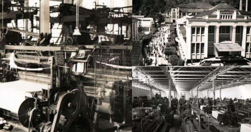 Teares da fábrica e a saída dos funcionários da fábrica (Foto Reprodução/Montagem/Tv Foco/Brusque Memória) Teares da fábrica e a saída dos funcionários da fábrica (Foto Reprodução/Montagem/Tv Foco/Brusque Memória)