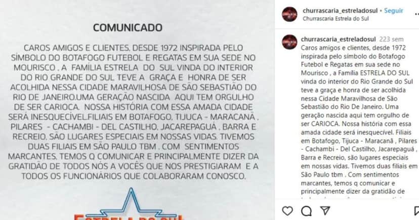 Comunicado do fechamento de restaurante Comunicado do fechamento de restaurante