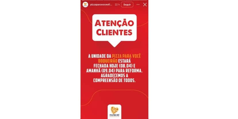 Nota Pizza Para Você (Foto: Reprodução / Instagram) Nota Pizza Para Você (Foto: Reprodução / Instagram)