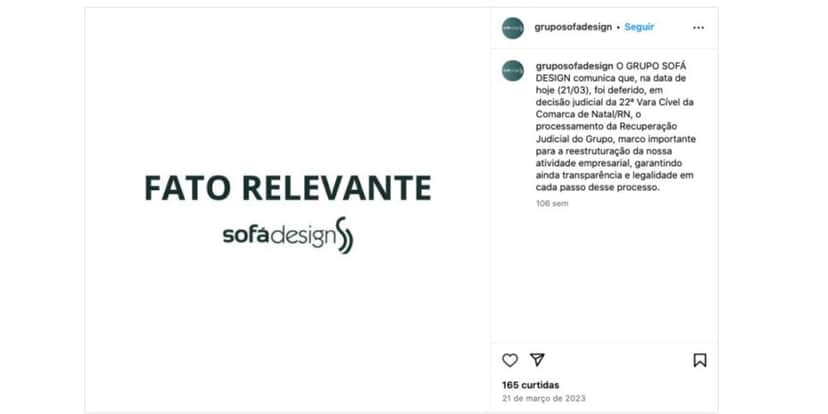 Nota Sofá Design (Foto: Reprodução / Instagram) Nota Sofá Design (Foto: Reprodução / Instagram)