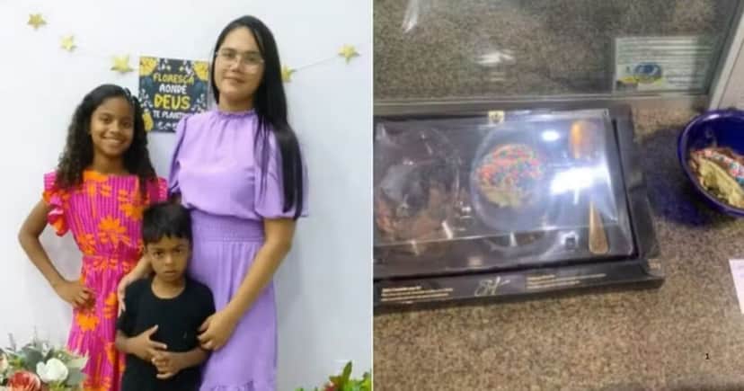 Mirian e seus dois filhos, vítimas do consumo do Ovo de Páscoa envenenado (Foto Reprodução/Montagem/O Globo/TV Mirante/Polícia Civil) 