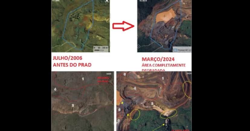 Antes e depois de pontos da Serra do Curral, destacados pelo inquérito (Foto: Reprodução/G1) Antes e depois de pontos da Serra do Curral, destacados pelo inquérito (Foto: Reprodução/G1)