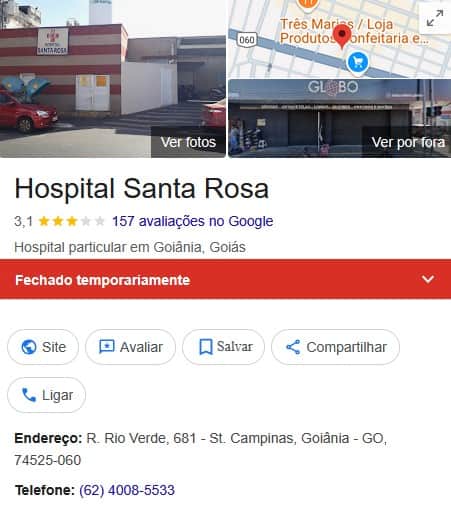 Centro Hospitalar está fechado temporariamente (Foto: Reprodução / Google Maps) Centro Hospitalar está fechado temporariamente (Foto: Reprodução / Google Maps)