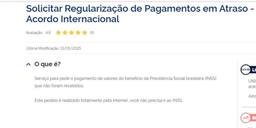 Solicitar Regularização de Pagamentos em Atraso - Acordo Internacional (Reprodução: Governo) Solicitar Regularização de Pagamentos em Atraso - Acordo Internacional (Reprodução: Governo)
