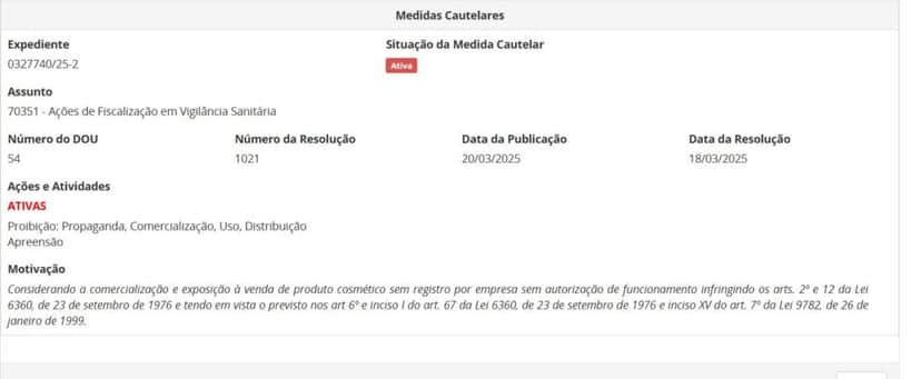 Resolução da ANVISA contra a Brimless (Foto: Reprodução/ANVISA) Resolução da ANVISA contra a Brimless (Foto: Reprodução/ANVISA)