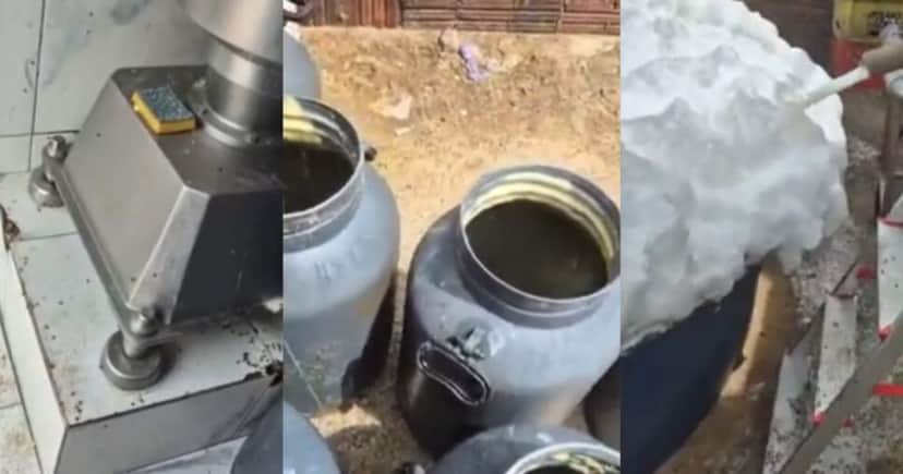 Estado da fábrica com tonéis de manteiga e leite sendo comercializados de forma irregular (Foto Reprodução/Montagem/YouTube) Estado da fábrica com tonéis de manteiga e leite sendo comercializados de forma irregular (Foto Reprodução/Montagem/YouTube)