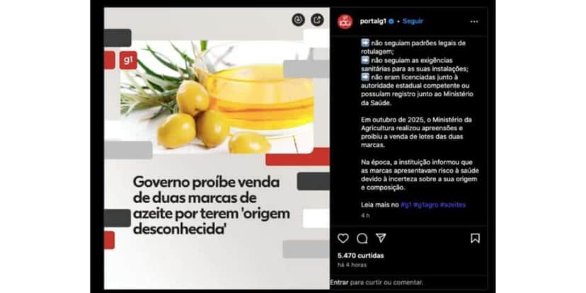 Publicação do G1, da Globo (Foto: Reprodução / Instagram) Publicação do G1, da Globo (Foto: Reprodução / Instagram)