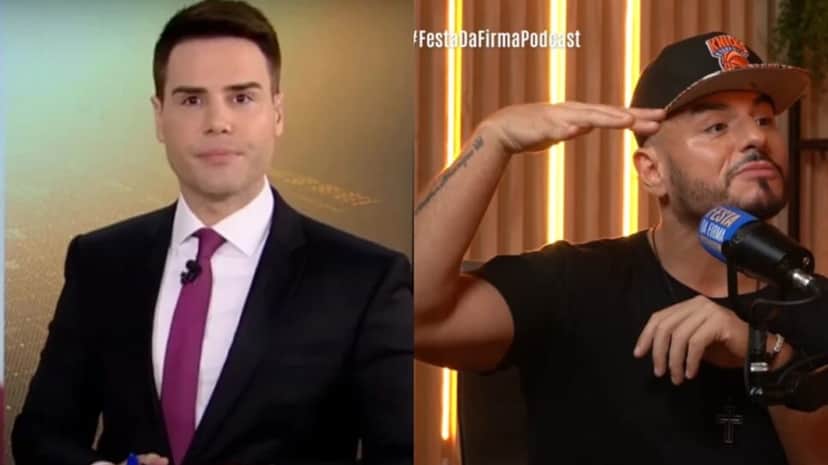 Mendigo expõe barraco com jornalista (Foto: Reprodução/ Record/ Festa da Firma, YouTube) Mendigo expõe barraco com jornalista (Foto: Reprodução/ Record/ Festa da Firma, YouTube)