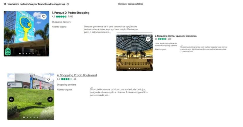 Posição do Shopping D.Pedro, Prado e Iguatemi no ranking do TripAdvidor de shoppings de Campinas (Foto Reprodução/Montagem/TV Foco/Trip) Posição do Shopping D.Pedro, Prado e Iguatemi no ranking do TripAdvidor de shoppings de Campinas (Foto Reprodução/Montagem/TV Foco/Trip)