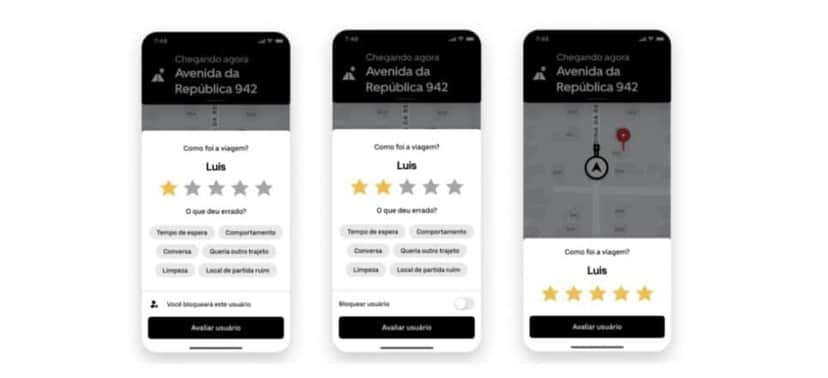 Sistema de avalição da Uber (Foto Reprodução/Uber) Sistema de avalição da Uber (Foto Reprodução/Uber)