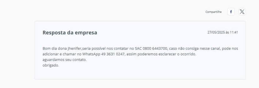Resposta da empresa Amanhecer (Foto Reprodução/Reclame Aqui) Resposta da empresa Amanhecer (Foto Reprodução/Reclame Aqui)