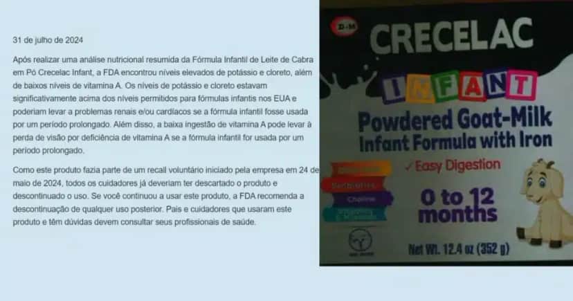 Alerta da FDA contra lotes de fórmula infantil de leite de cabra em pó (Foto Reprodução/Montagem/FDA/Canva) Alerta da FDA contra lotes de fórmula infantil de leite de cabra em pó (Foto Reprodução/Montagem/FDA/Canva)