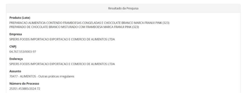 Resolução da ANVISA contra lote da Franui parte 1 (Foto Reprodução/ANVISA) Resolução da ANVISA contra lote da Franui parte 1 (Foto Reprodução/ANVISA)