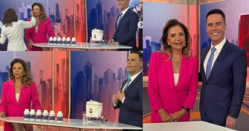 Aracy e Bacci nos bastidores da divulgação publicitária da Top Therm, na Record (Foto Reprodução/Instagram) Aracy e Bacci nos bastidores da divulgação publicitária da Top Therm, na Record (Foto Reprodução/Instagram)