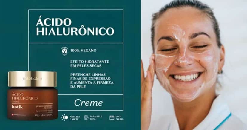 Creme Botik Ácido Hialurônico (Foto Reprodução/Montagem/Tv Foco/Canva/Boticário) Creme Botik Ácido Hialurônico (Foto Reprodução/Montagem/Tv Foco/Canva/Boticário)