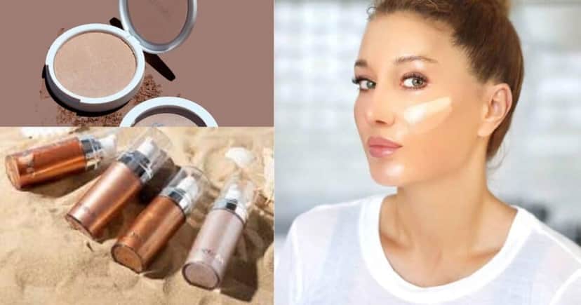Iluminador em creme ou em pó além de finalizar dá um efeito saudável no rosto (Foto Reprodução/Montagem/Beleza na Web/Canva) Iluminador em creme ou em pó além de finalizar dá um efeito saudável no rosto (Foto Reprodução/Montagem/Beleza na Web/Canva)