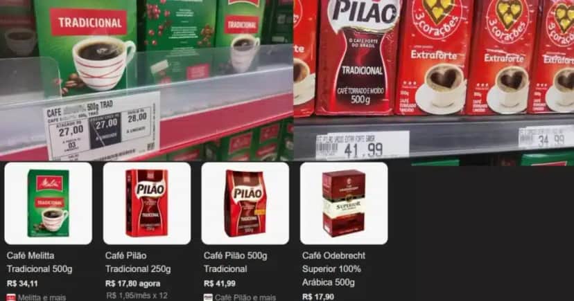 Preços do café em 2025 em diferentes supermercados e e-commerce (Foto Reprodução/Montagem/TV Foco/Lennita/Google Shopping/Internet) Preços do café em 2025 em diferentes supermercados e e-commerce (Foto Reprodução/Montagem/TV Foco/Lennita/Google Shopping/Internet)